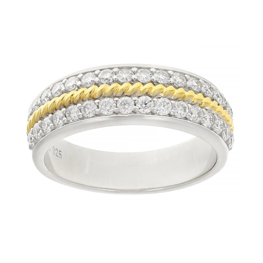 Jtv - Moissanite Platineve And 14k Yellow Gold Over Platineve Band Ring - Size 7